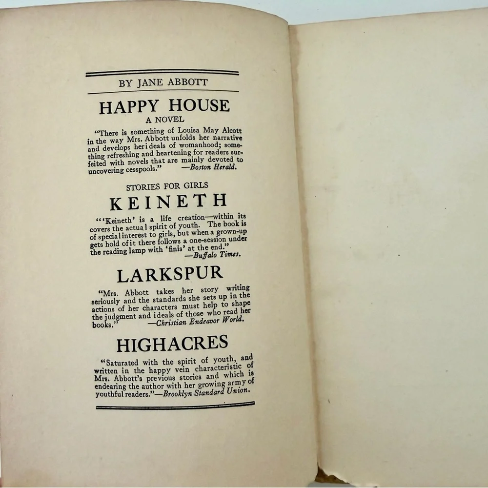 1920 Highacres By Jane D. Abbott,‎ Antique Hardcover Book